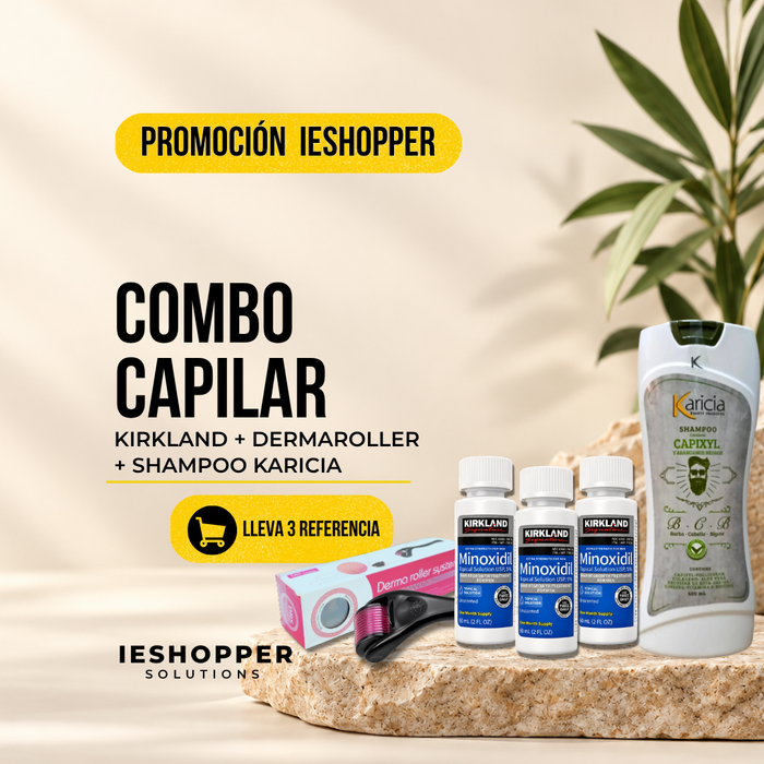 Kit Capilar Kirkland x3 + Champú Karicia hombre + Dermaroller | 3 Meses