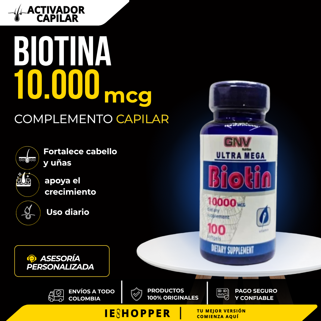 Biotina 10.000 mcg GNV Original | Fortalecimiento de Cabello, Barba y Uñas | IESHOPPER