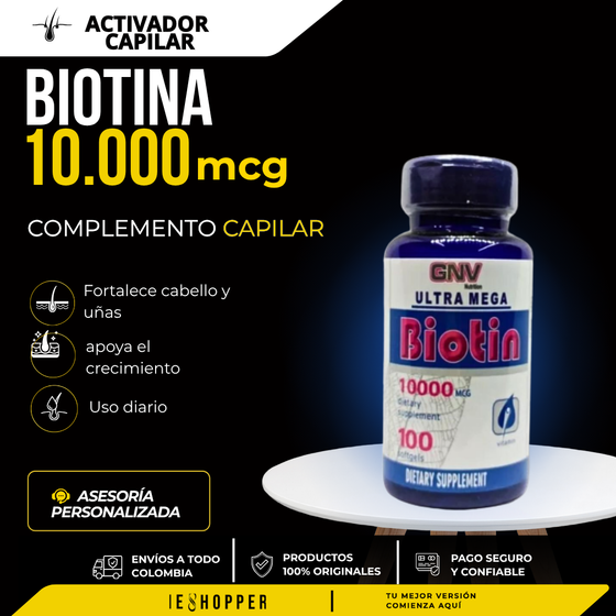 Biotina 10.000 mcg GNV Original para Cabello y Uñas