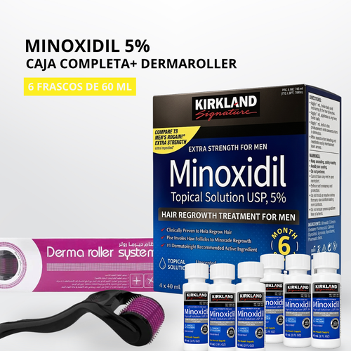 Minoxidil Kirkland 5% Caja Completa x6 + Dermaroller Original | Crecimiento de Cabello Colombia