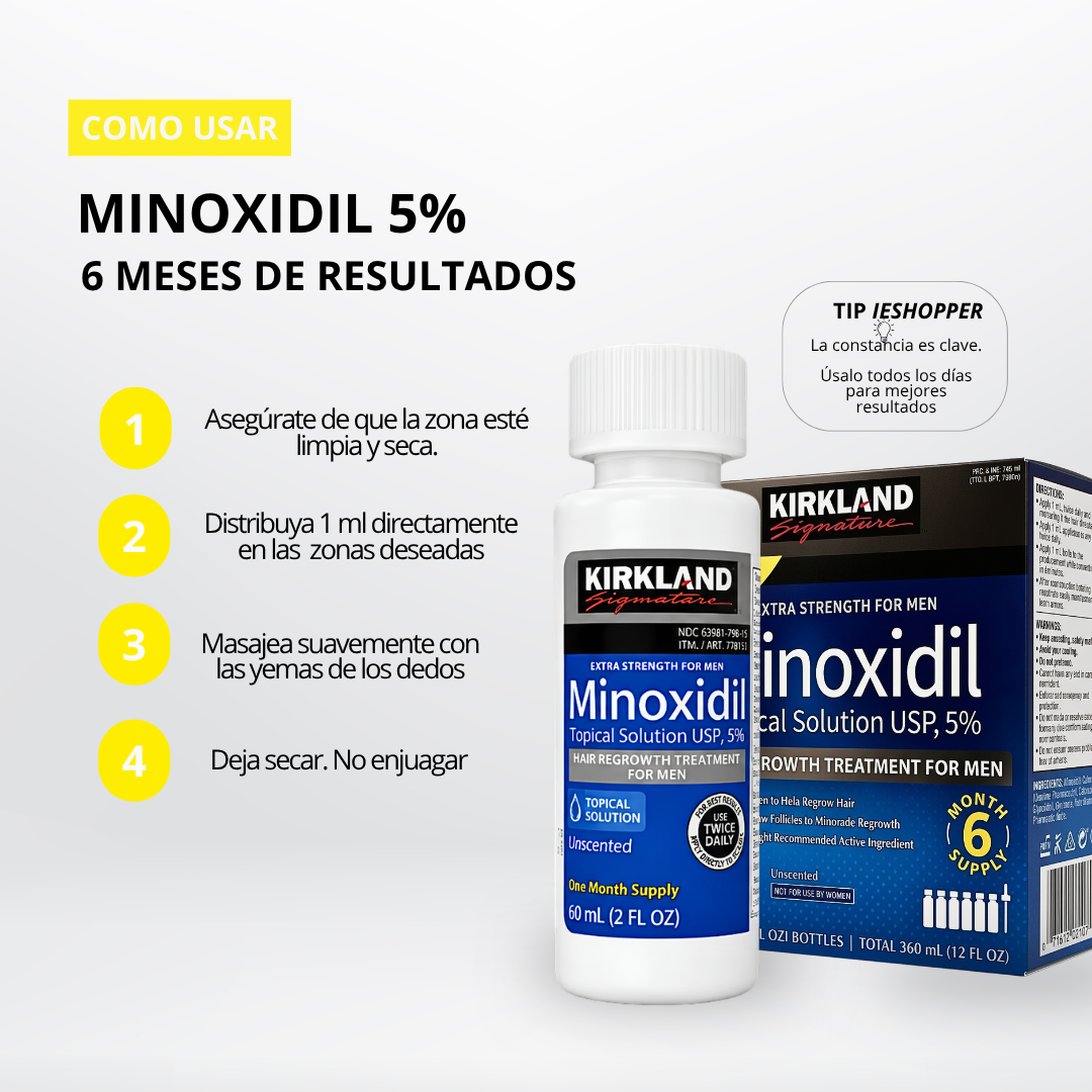 Minoxidil Kirkland 5% Caja Completa x6 Original | Tratamiento Capilar 6 Meses Colombia