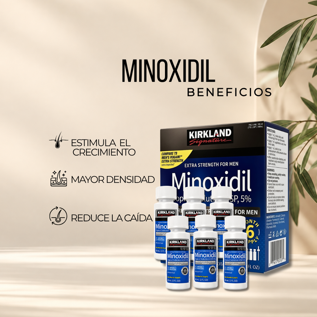 Minoxidil Kirkland x6 + Dermaroller 0.5 mm | 6 Meses