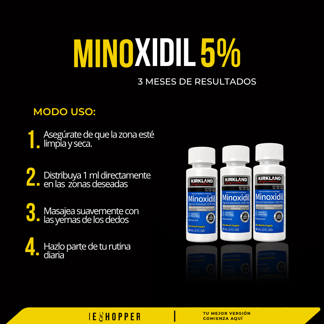 Pack x3 Minoxidil Kirkland Original para Barba, Cabello y Cejas