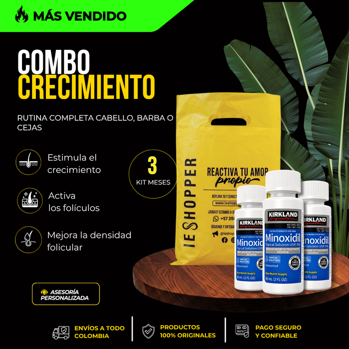 Pack x3 Minoxidil Kirkland Original para Barba, Cabello y Cejas