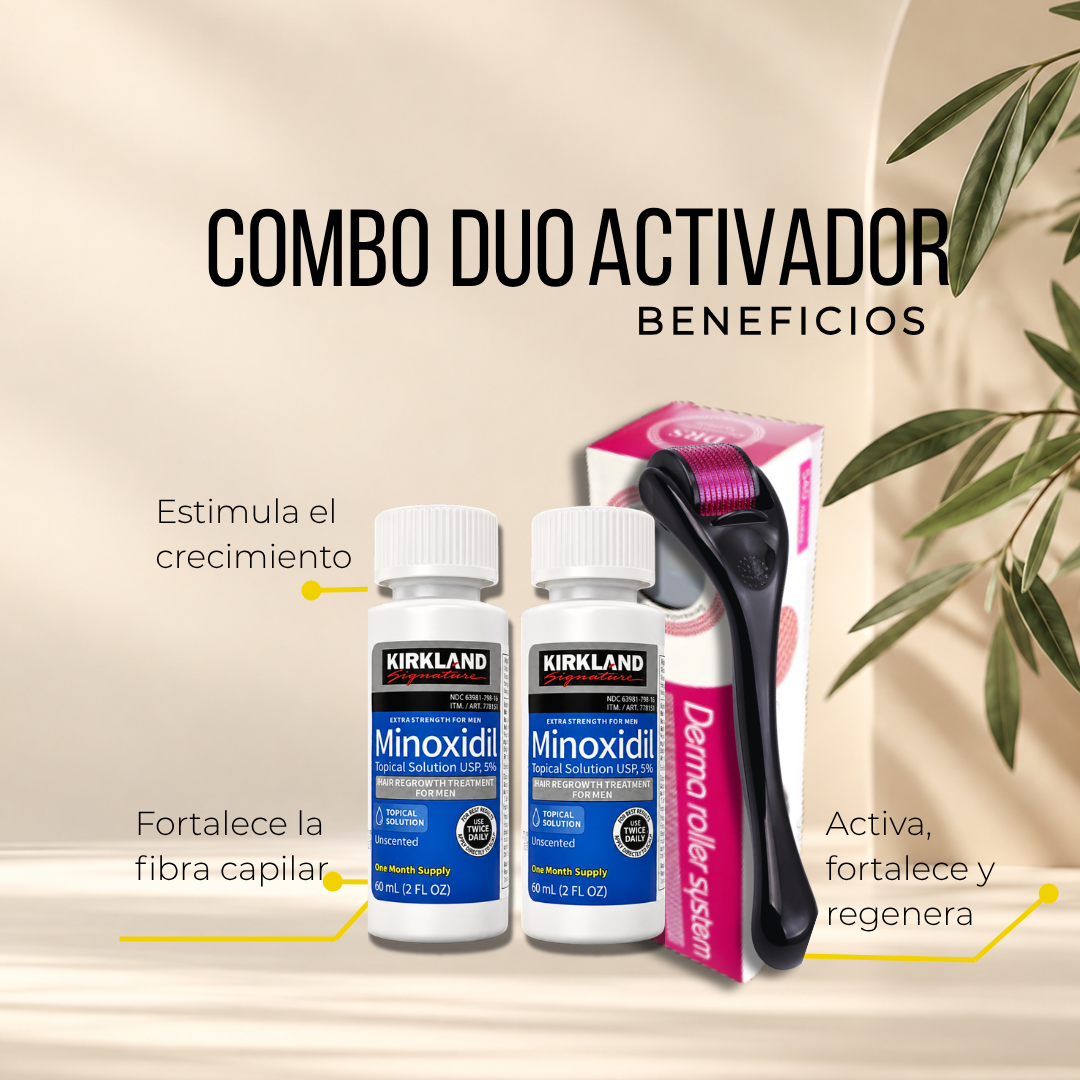 Minoxidil Kirkland x2 + Dermaroller 0.5 mm | 2 Meses
