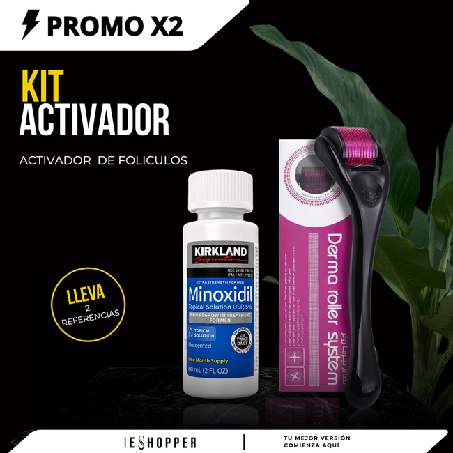 Kit Activador con Minoxidil Kirkland y Dermaroller | Cabello, Barba y Cejas