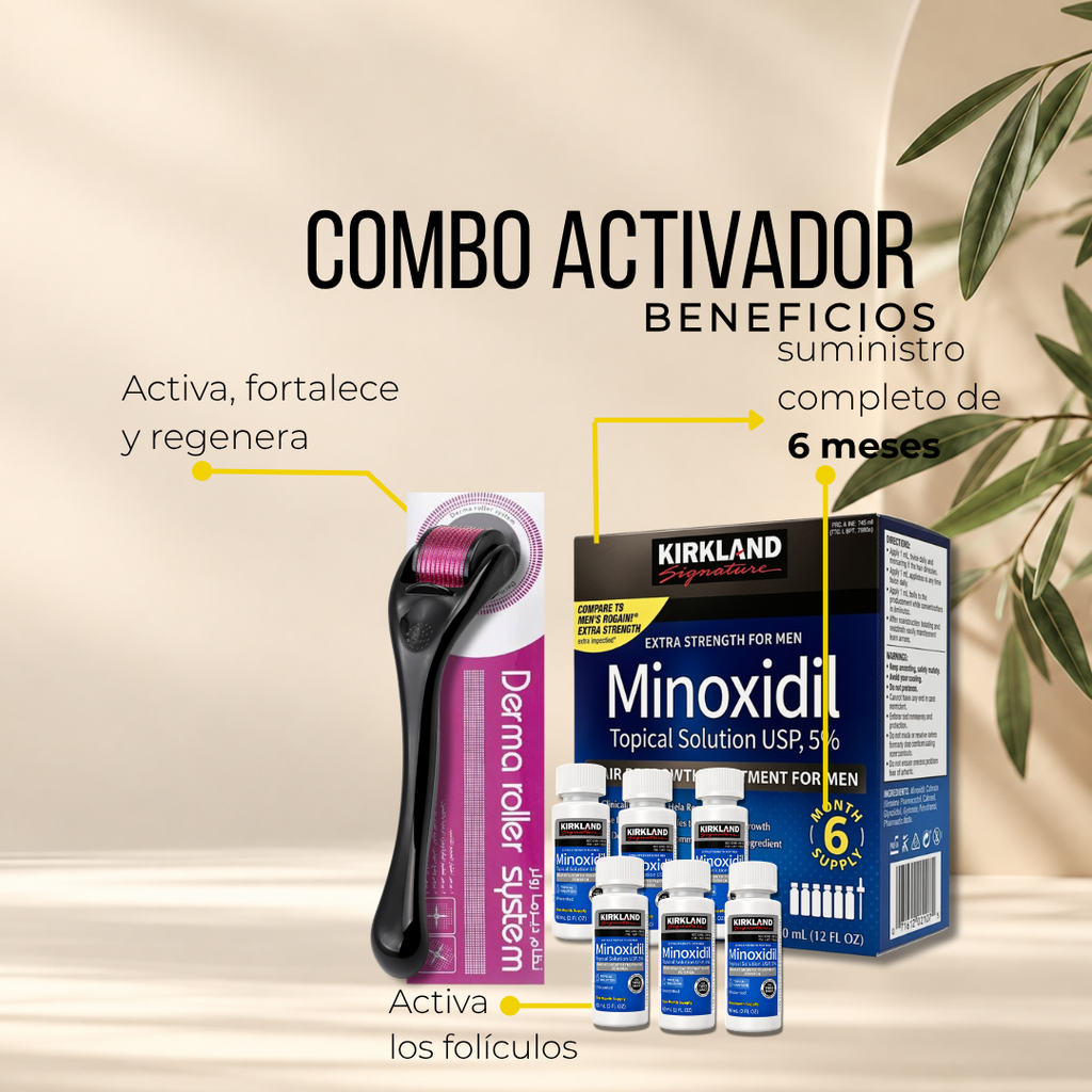 Minoxidil Kirkland x6 + Dermaroller 0.5 mm | 6 Meses