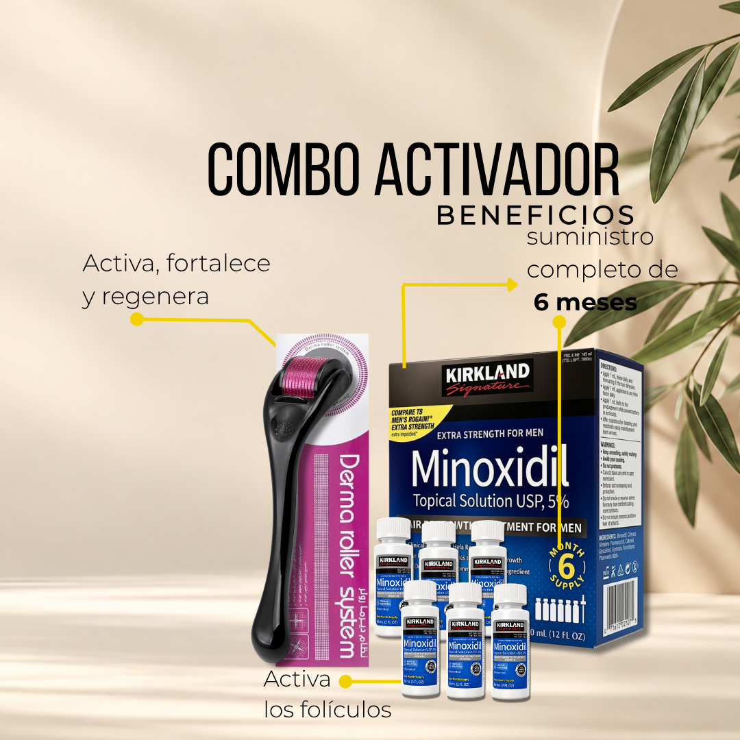 Minoxidil Kirkland x6 + Dermaroller 0.5 mm | 6 Meses