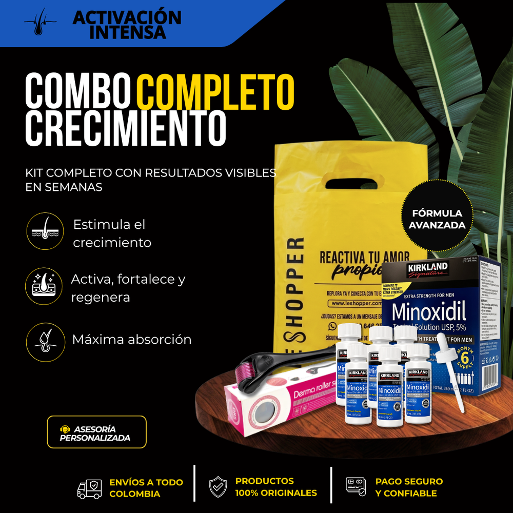 Kit Completo Minoxidil Kirkland x6 y Dermaroller Original