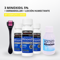 Kit Minoxidil Kirkland 5% x3 + Dermaroller + Loción Humectante | Crecimiento de Barba Colombia