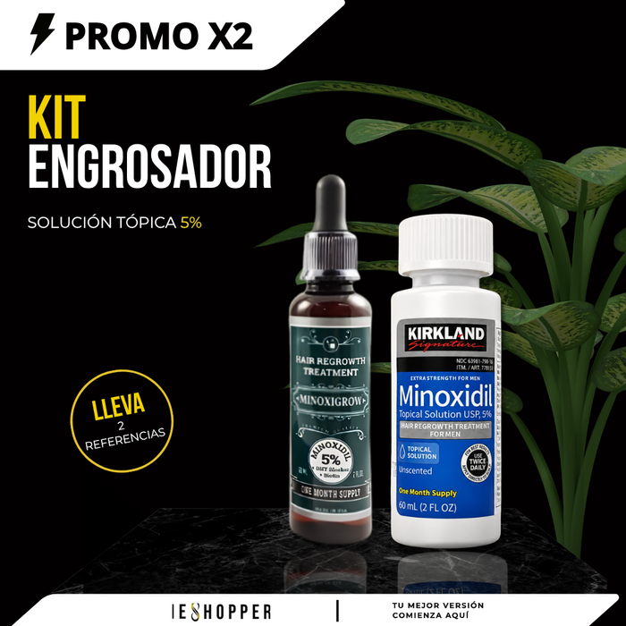Kit Engrosador con Minoxidil Kirkland y Minoxigrow | Cabello Más Denso