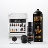Kit Fibras Capilares Castaño Oscuro + Spray Fijador + Aplicador | Efecto Cabello Abundante Colombia