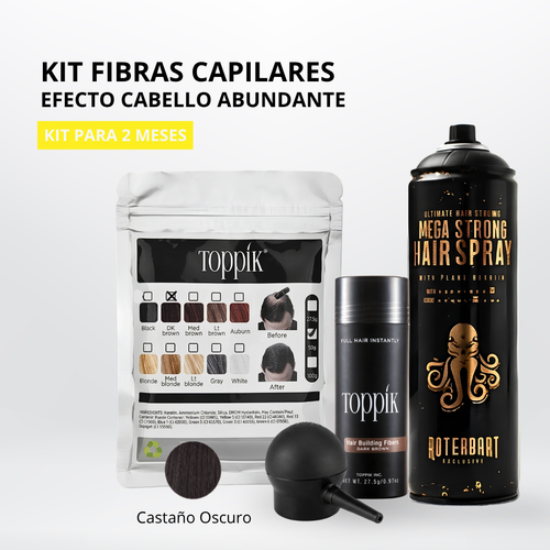 Kit Fibras Capilares Castaño Oscuro + Spray Fijador + Aplicador | Efecto Cabello Abundante Colombia