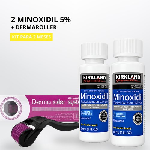 Kit Minoxidil Kirkland x2 + Dermaroller | Rutina Premium para Barba y Cabello