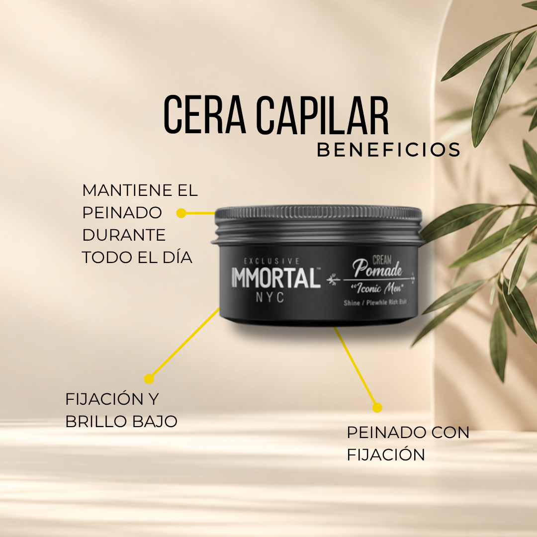 Cera Iconic Men Immortal | Fijación Fuerte y Brillo Bajo