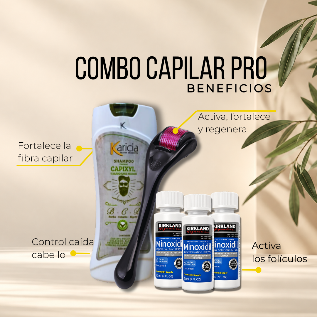 Combo Capilar Pro | Kirkland x3 + Shampoo Karicia + Dermaroller