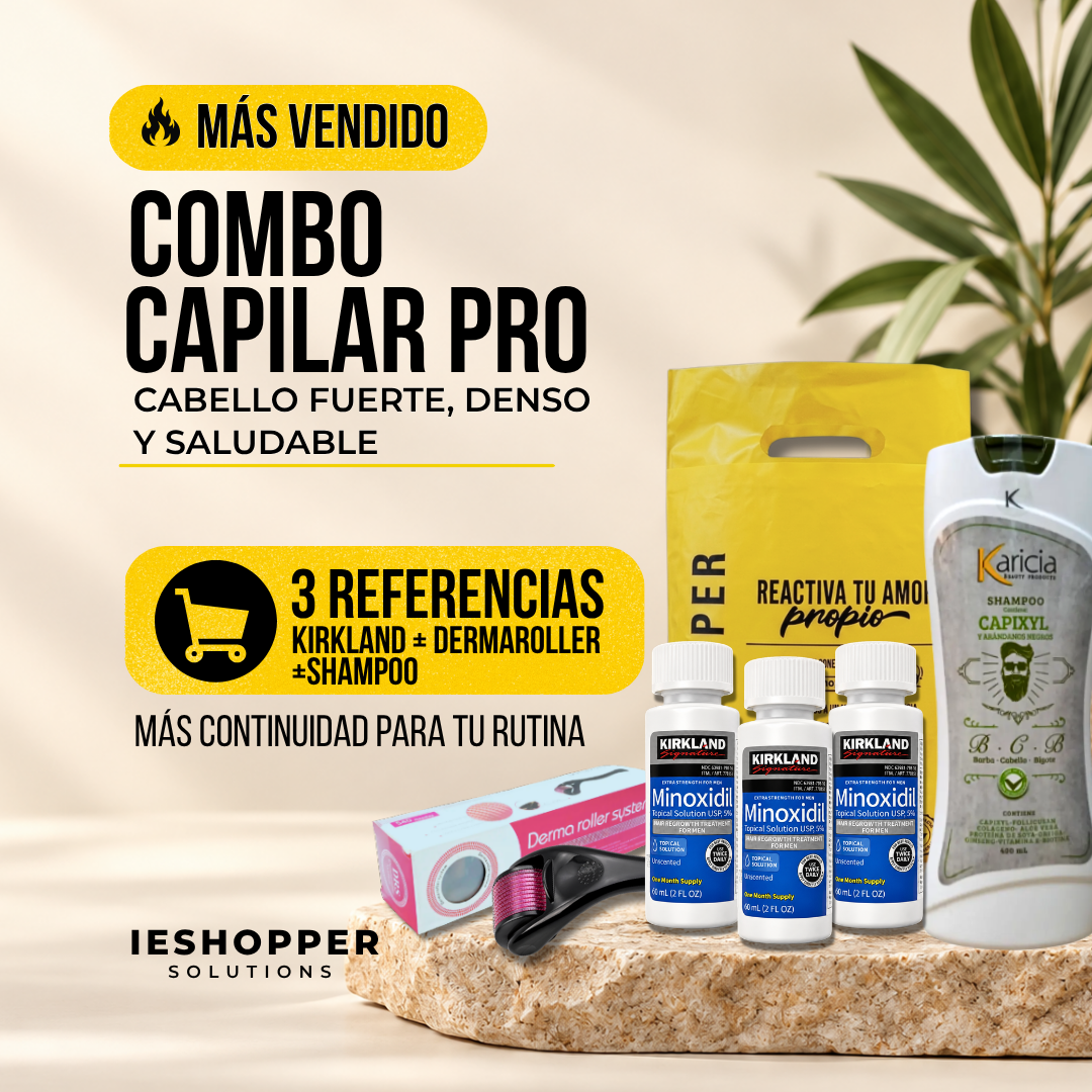 Combo Capilar Pro | Kirkland x3 + Shampoo Karicia + Dermaroller