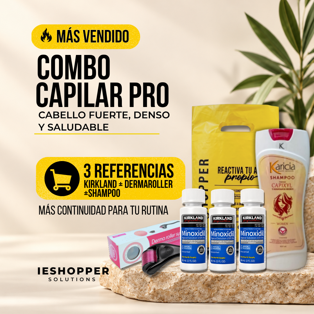 Combo Capilar Pro | Kirkland x3 + Shampoo Karicia Mujer + Dermaroller